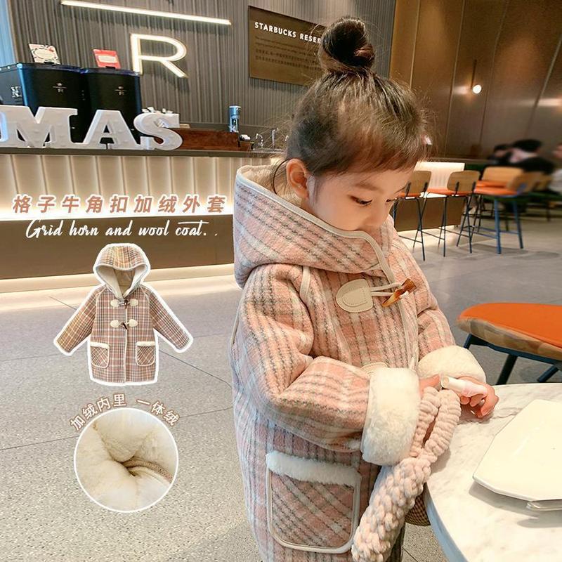 女の子ウールコートプラスベルベット秋冬服2025新しい女の赤ちゃん韓国風子供服ファッショナブルな韓国風コート子供と中学生向け|undefined