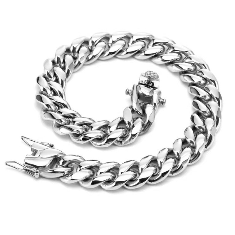 Solid Color Pattern Wish  Stainless Steel Round Grinding Cuban Bracelet Men's Titanium Steel Hip Hop Fine Polishing Dragon Head Buckle Bracelet
