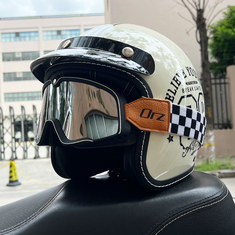 Motuoche Orz Motorcycle Helmet 3/4 Helmet Summer Retro Half Helmet (Car helmet) - matte-black-m