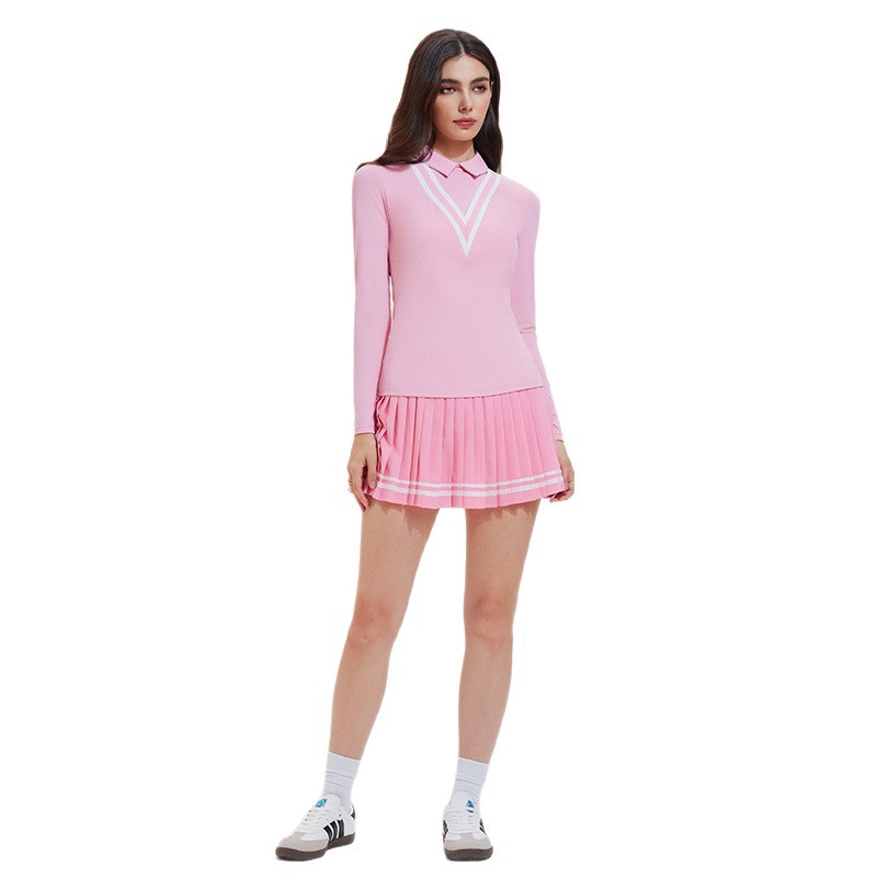 Traje deportivo de tenis de mujer otoño y invierno transpirable seco rápido golf yoga vestido corto con solapa manga larga dos piezas set