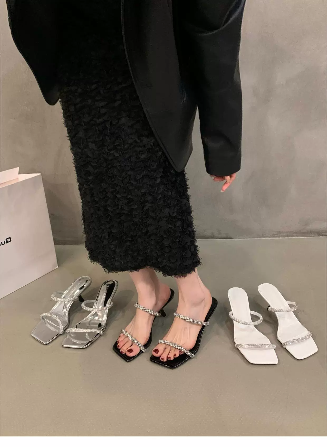 Элегантные сандалии на высоком каблуке в стиле Chanel во французском стиле для женщин 2022 летние новые стильные сандалии со стразами на тонком каблуке с открытым носком