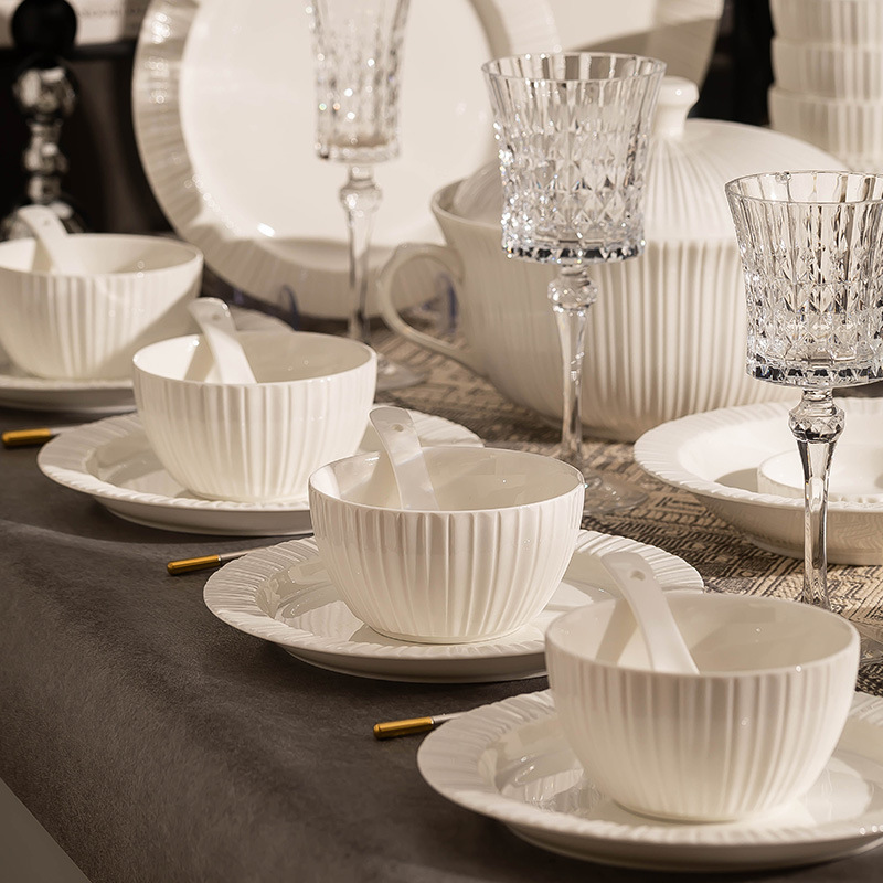Pure White Dishes and Dish suit Combination Light Luxury High-end Sense Dishes and Dish Chopsticks Bowl 2024 New High Color Value Ceramic Tableware Pure White Dishes and Dish suit Combination Light Luxury High-end Sense Dishes and Dish Chopsticks Bowl 2024 New High Color Value Ceramic Tableware