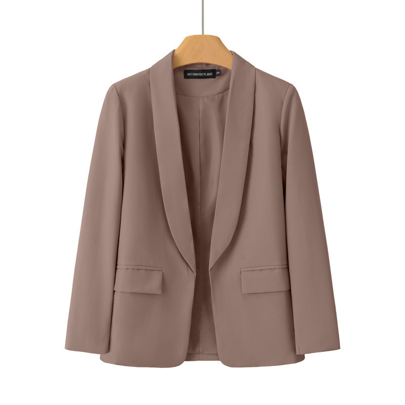 Khaki Color Foreign Trade Amazon Hot-Selling Spring and Autumn Stylish Commuter Solid Color Lapel Long-Sleeve Blazer Korean Style Jacket