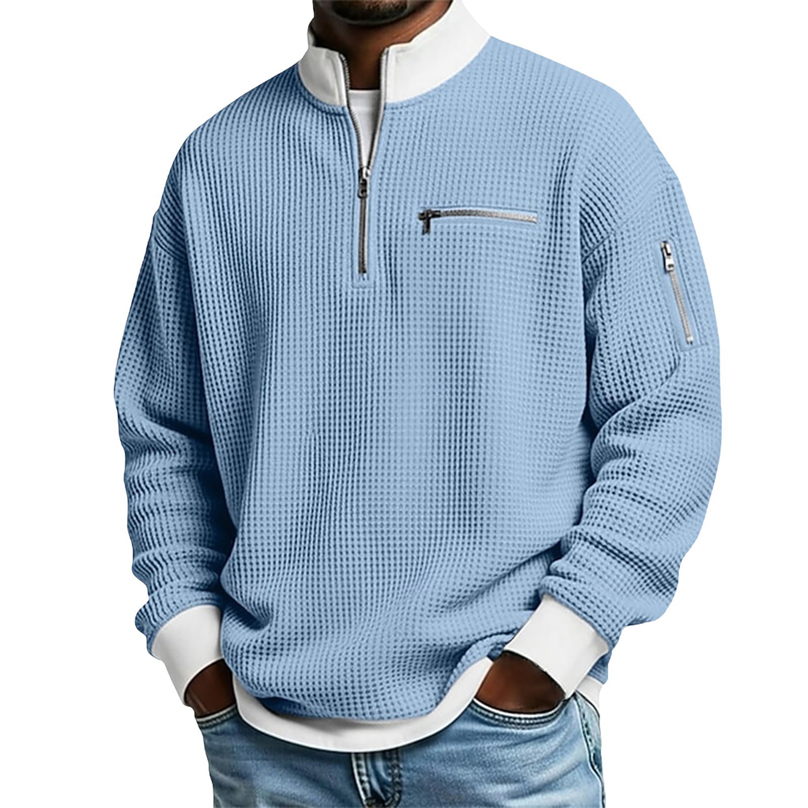 Cross-Border American Amazon Best-Selling High-Collar Color-Block Zip Hoodie Men's Sports Fashion Long Sleeve Casual Menswear