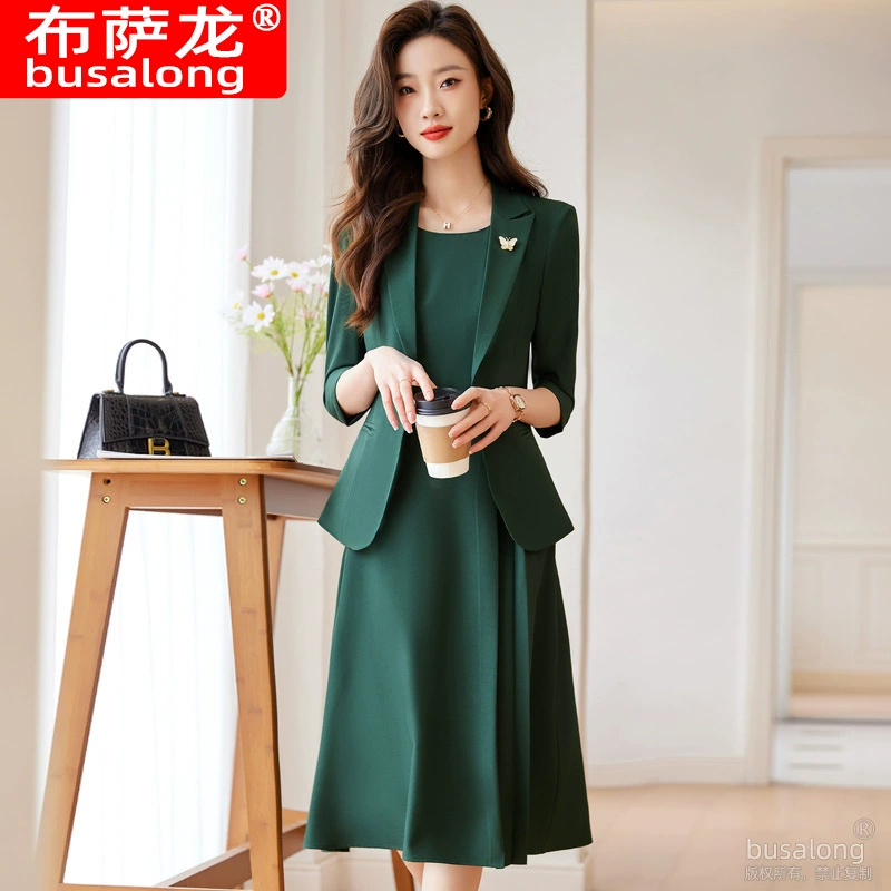 2025 новый стиль буса дракон женский средний рукав профессиональный костюм платье формальный набор интервью продажа спецодежды 966