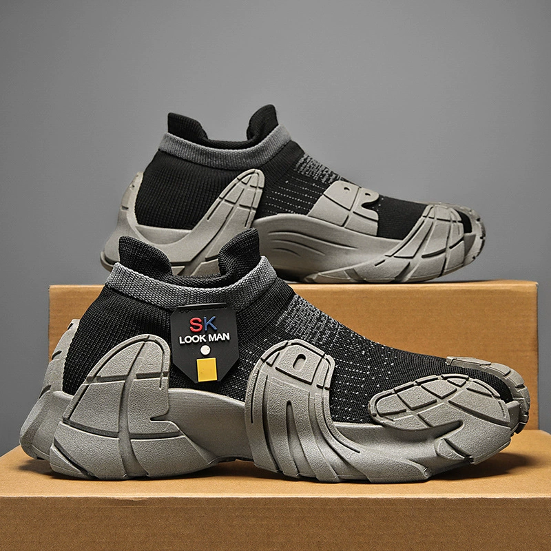 Мужские кроссовки на толстой подошве, новая модель, летние дышащие повседневные спортивные сетчатые кроссовки-носки из ткани Flyknit