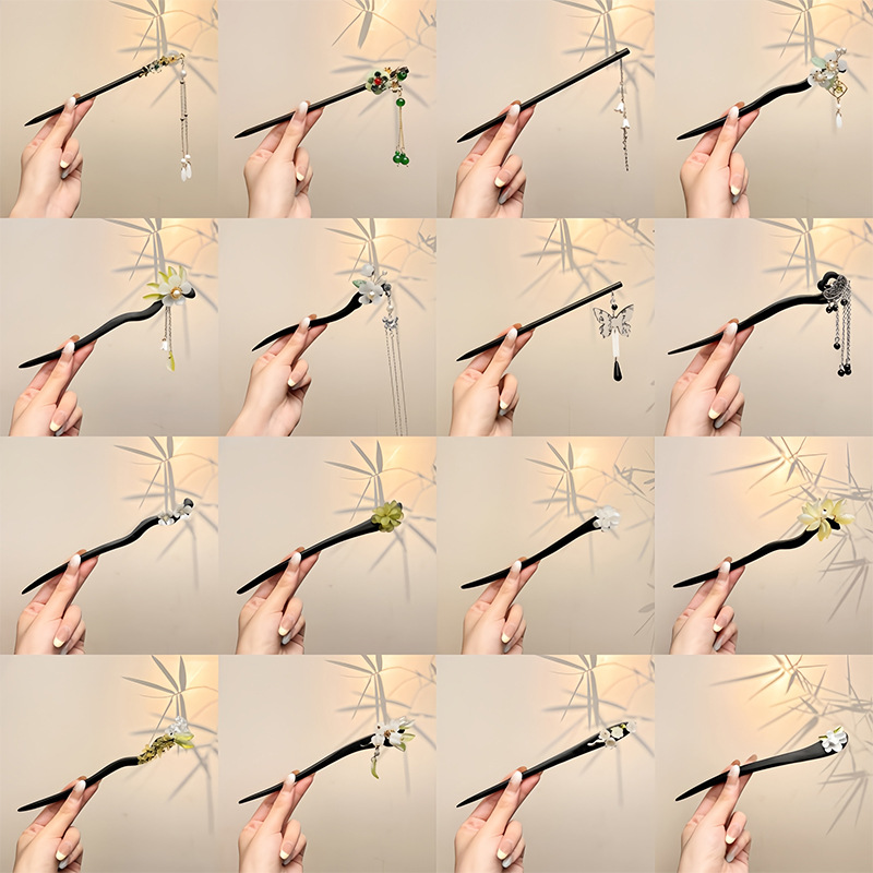 Nueva horquilla china 2025 nuevo estilo estilo antiguo horquilla mujer falda de cara de caballo de alta calidad estilo nacional horquilla de madera paso a paso horquilla tocado