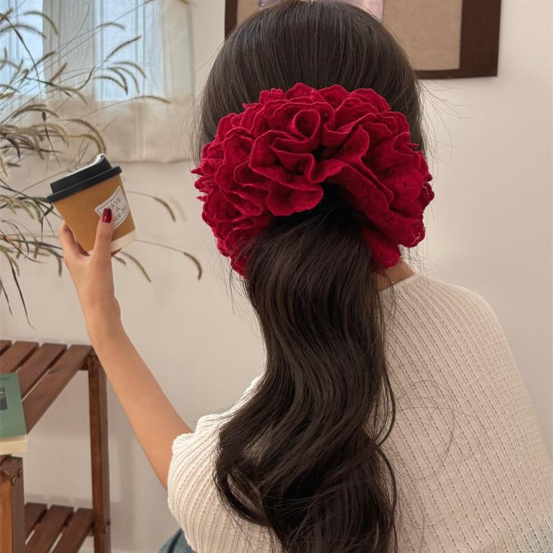 Shop Owner's Personal Collection~ Beloved Red Handmade Fabric Lace, Enlarged and Thickened Ruffle Edge, Large Intestine Ring