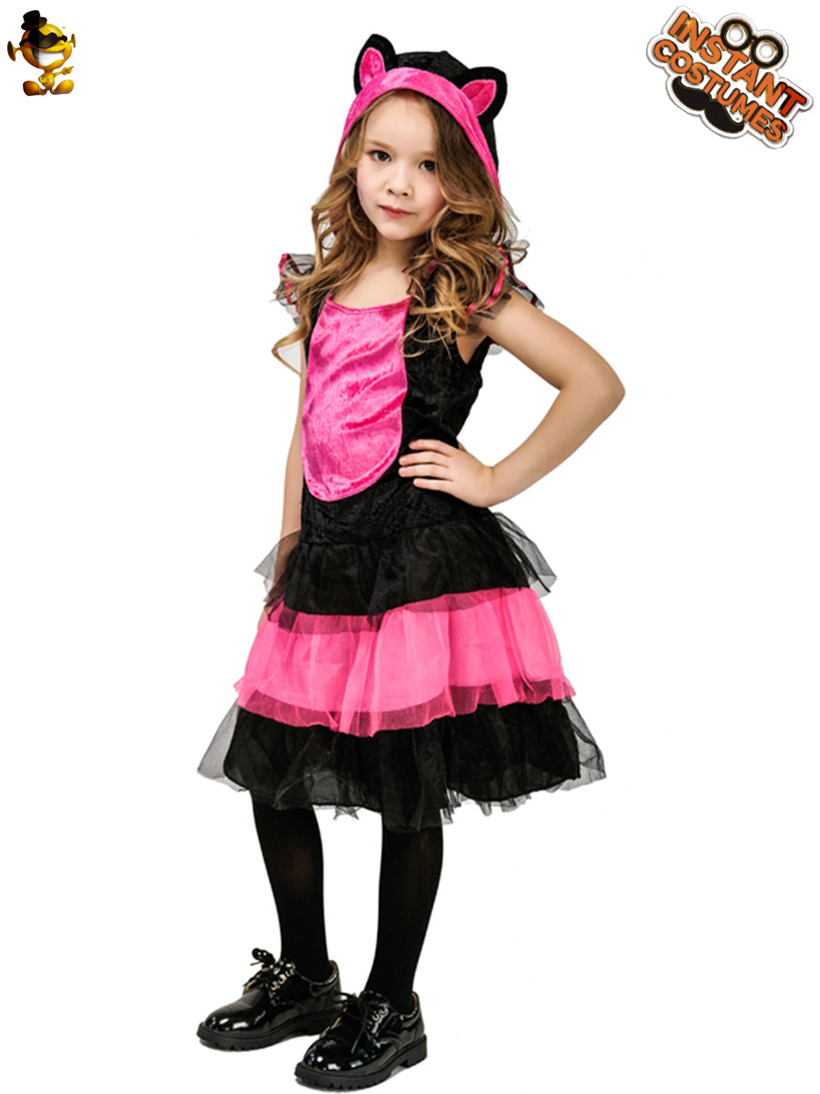 Halloween niñas niños lindo gato rosado princesa vestido etapa rendimiento traje carnaval Cosplay
