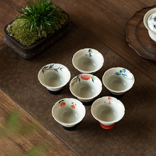 手绘高脚小茶杯陶瓷品茗杯单杯功夫茶具高足杯喝茶杯子女士主人杯