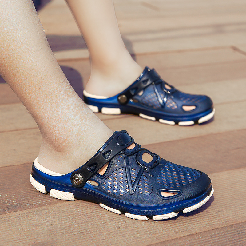 2022 new summer European and American ins cross-border two-way men's jelly color matching hole shoes beach shoes sandals slippers