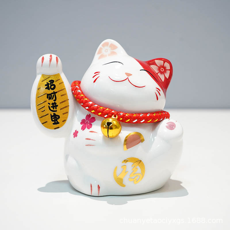 陶瓷小招财猫存钱罐花艺花篮搭配小摆件创意年会礼品|undefined