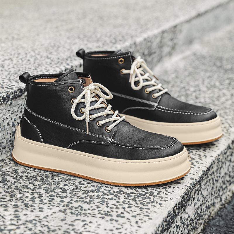 2024 Frühling und Herbst Neue Mode Casual Schuhe Echtes Leder Weiche Sohle Mid Top Atmungsaktiv Vielseitig herren Martin_voghion.com