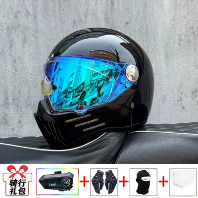 Motosiklet kaskı (dəbilqə) Function, Unisex Rider Cruising Helmet - bright-black-with-colorful-blue-mirror-night-vision-transparent-mirror-delivered-y10-soft-wheat-m