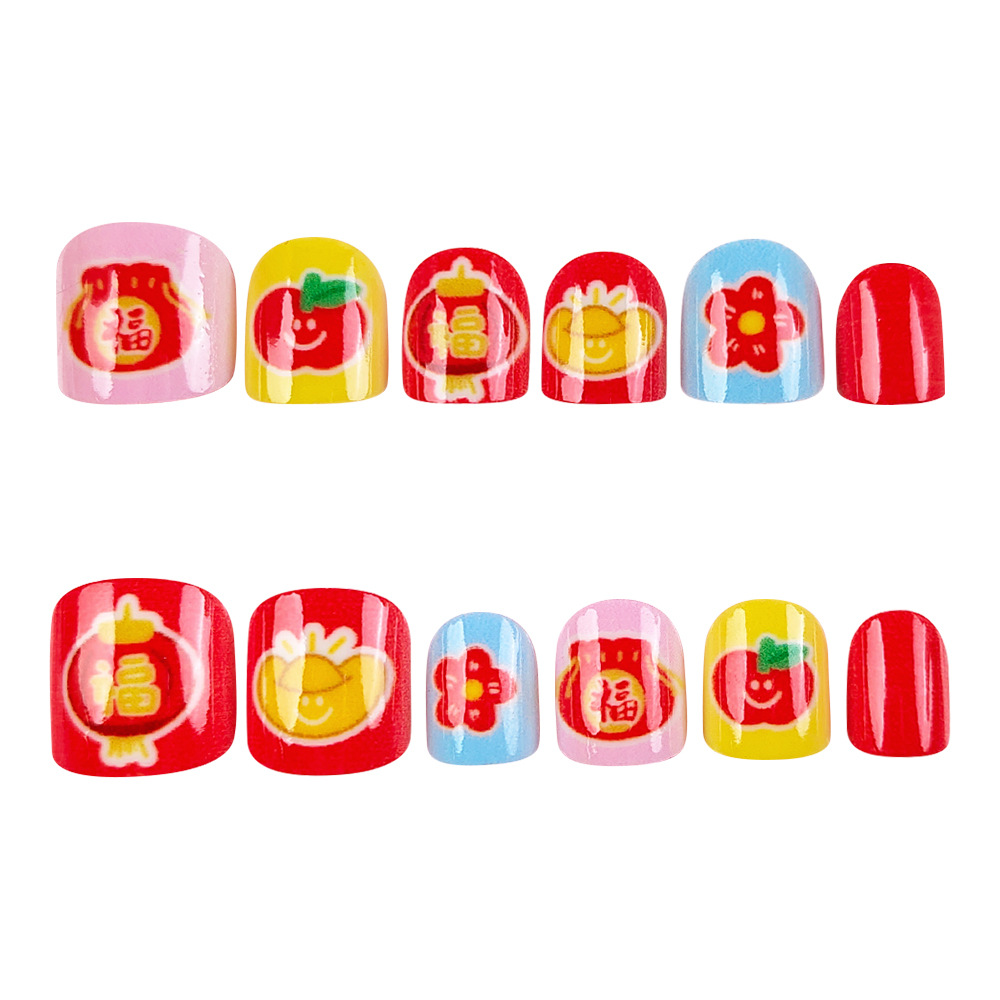 Ventas en caliente, niños inofensivos para usar uñas, lindos dibujos animados, manicure infantil, 24 piezas de parche de uñas para niños