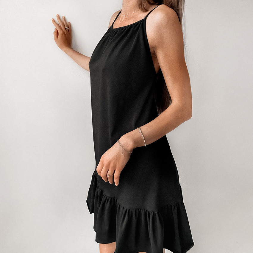 solid color mid-length ruffled large swing open back nightdress NSMSY124433