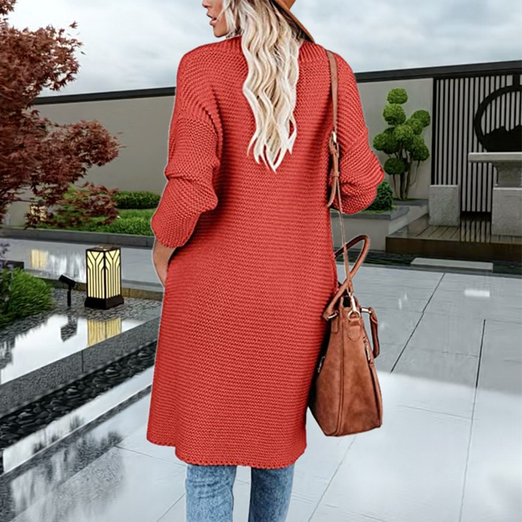 Damen-Strickjacke, lässiger einfarbiger Mantel, großer Pullovermantel_voghion.com