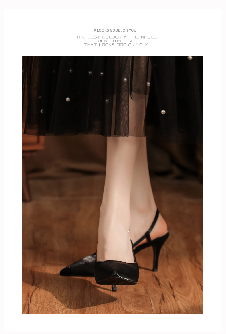 7755C Satin Front Closure Back Open Strap Sandals Thin Heel High Heels Professional Shoes Commuting Elegant Versatile_voghion.com