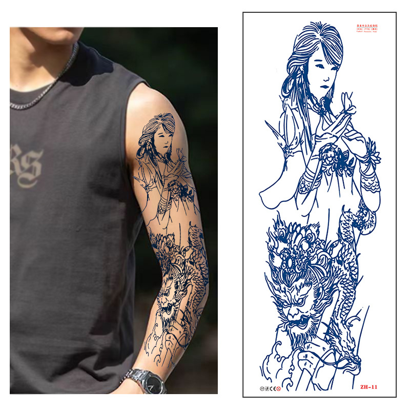 Calcomanías de tatuaje semipermanentes de brazo completo para hombres y mujeres brazo imagen grande jugo de planta no puede lavar las pegatinas de tótem de tatuaje