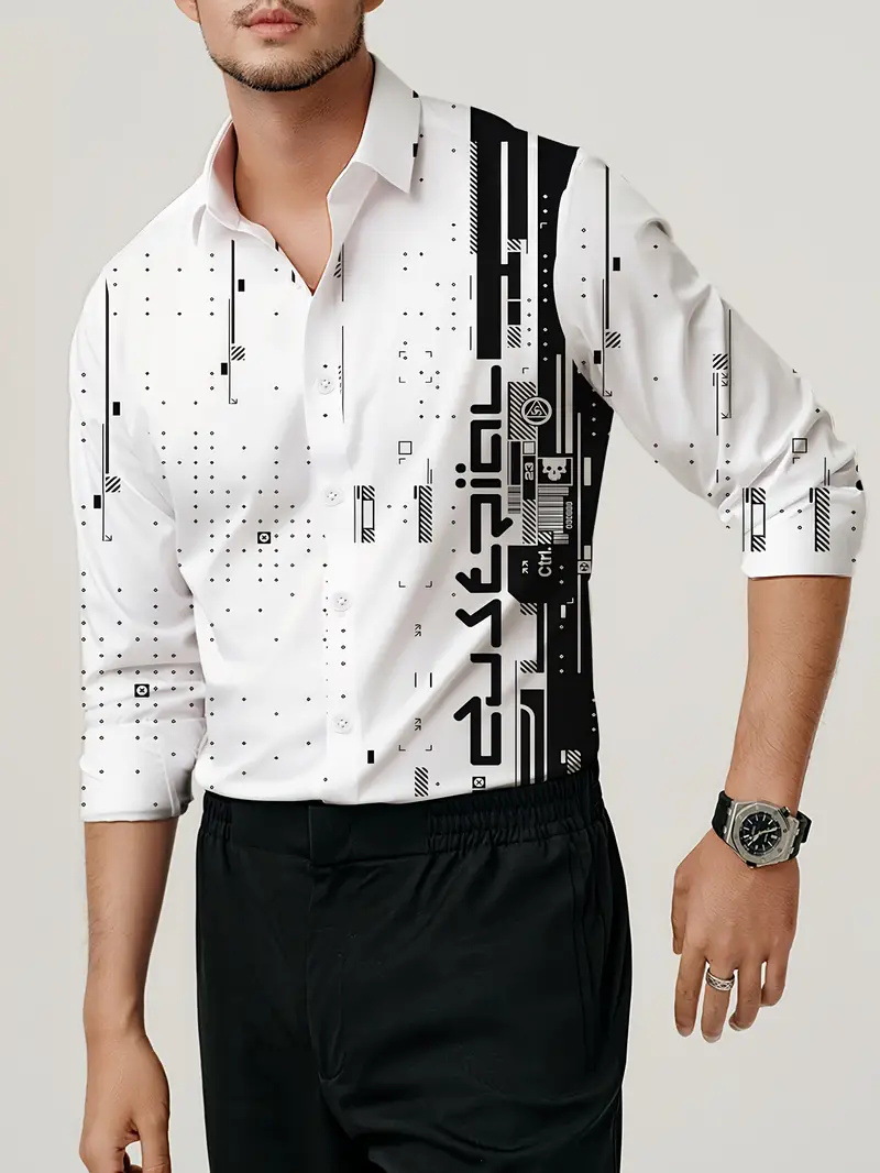 Productos europeos American Cross-border 2025 nueva tendencia de la moda casual todo fósforo cool guapo camisa de manga larga MB12