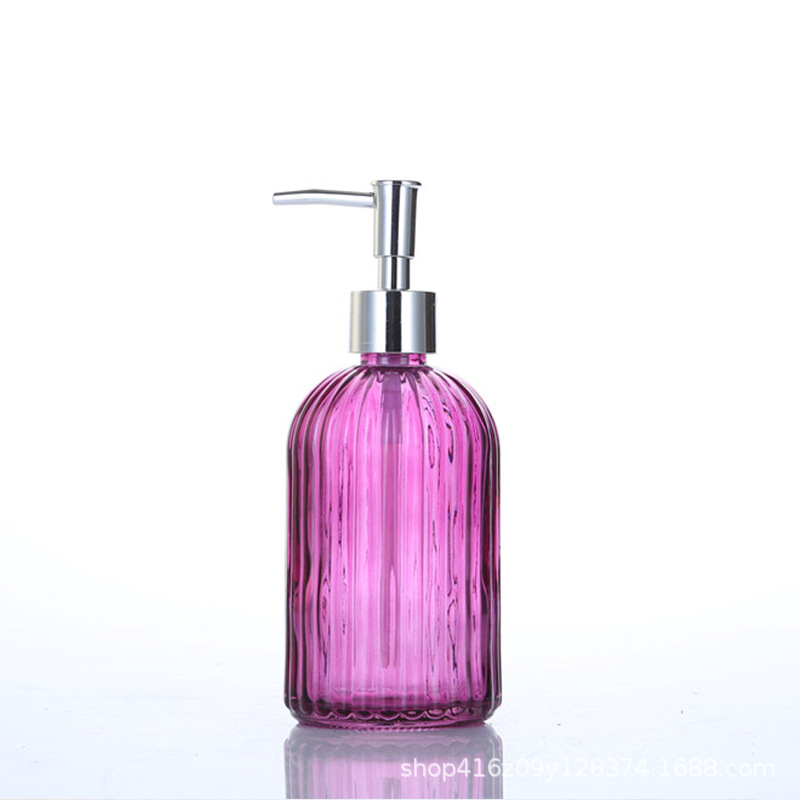 Color 400ml jabón líquido botella de prensa botella de desinfectante de manos de rayas verticales botella de loción botella de gel de ducha de vidrio de estilo europeo botella de Gel de Ducha