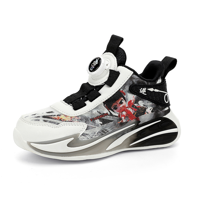 Zapatillas de baloncesto para niños, superficie de malla doble, transpirable, año de la serpiente, nuevo estilo, zapatillas de deporte con botones para niños, fricción y sonido, zapatillas para correr al aire libre