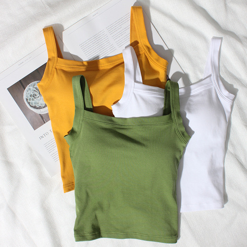 Pure cotton back-beautiful underwear camisole all-in-one bra thin tube top with padded chest square collar for outer wear