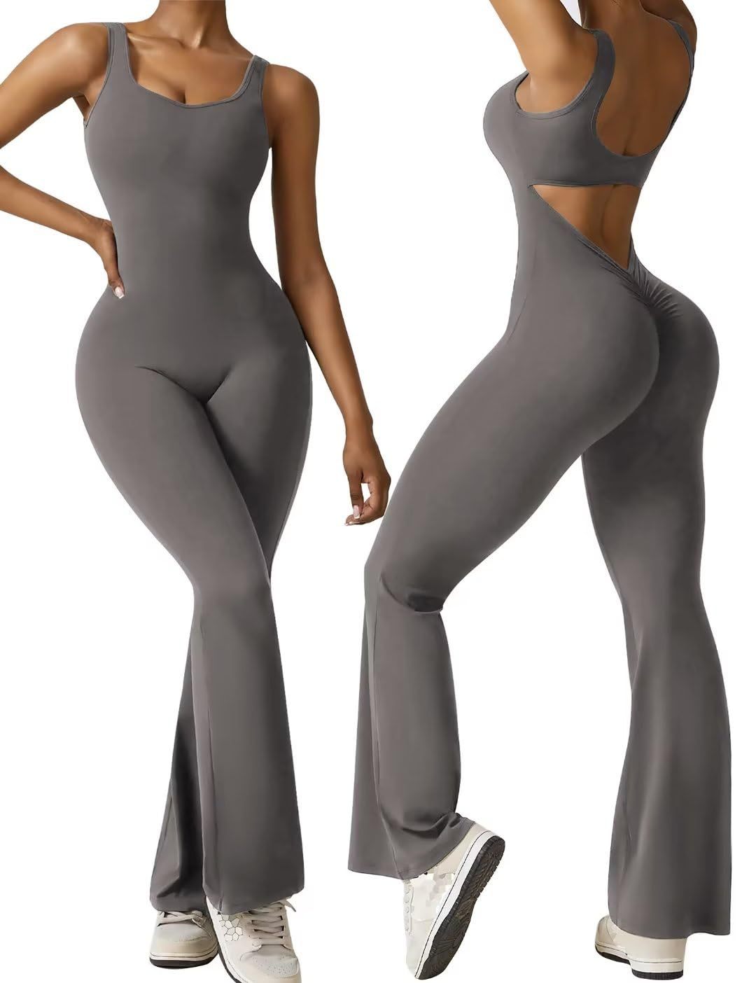 Women's Sleeveless Flared Jumpsuit Sexy Backless Tight Hip Lifting Yoga Jumpsuit For Women_ecoleips.com