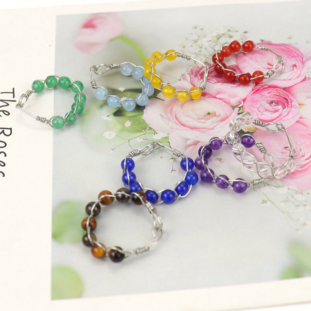 Fashion Solid Color Agate Beaded Rings 1 Piece