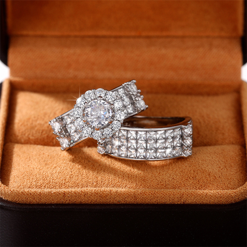 Zircon Inlay Material Luxurious Shiny Flower Copper Inlay Zircon Rings