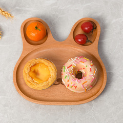 高級感櫸木餐盤韓國兔子碗兒童餐盤寶寶分格餐盤卡通實木托盤子