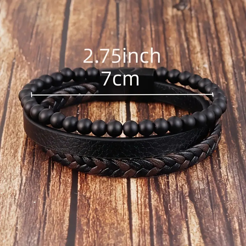 Hot-Selling Natural Volcanic Stone Multi-Layer Men's Leather Woven Bracelet Manufacturer Wholesale_voghion.com