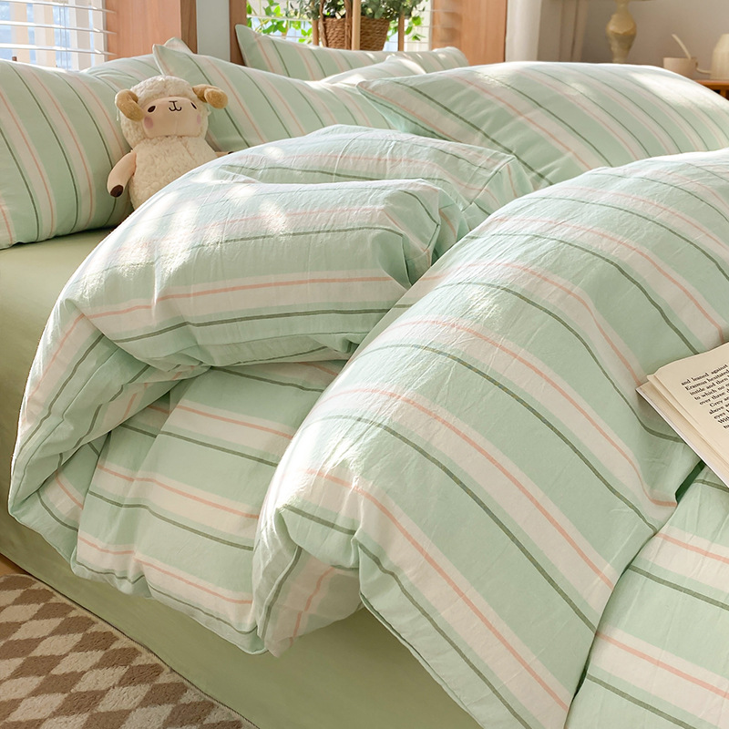 Cama de algodón lavado con agua de algodón de cuatro piezas, algodón puro 2025, nueva sábanas de cama, colchón de cama de tres piezas