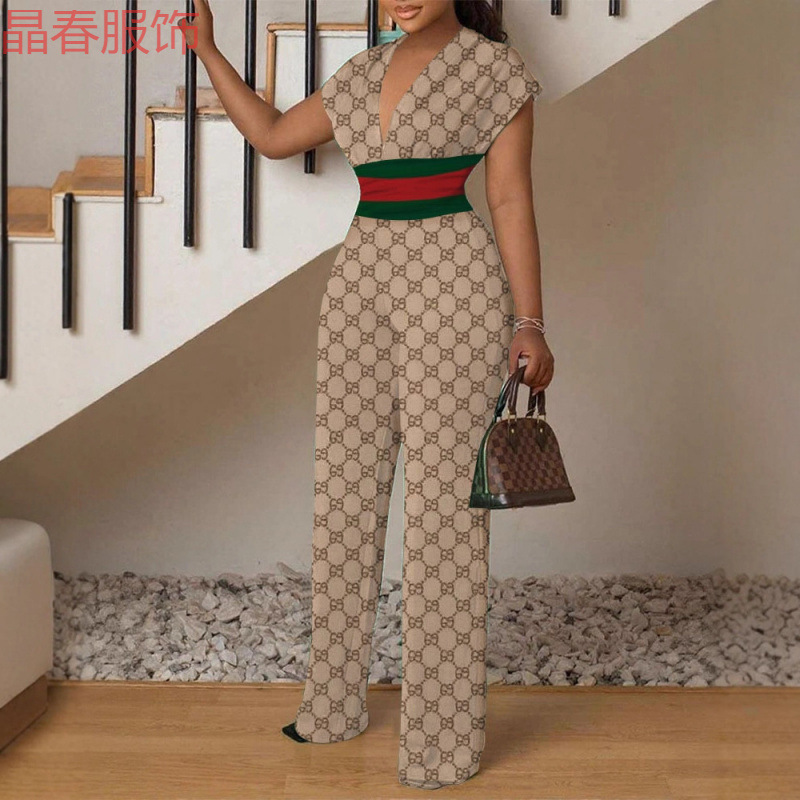 New Casual Jumpsuit Digital Printing Women's Large Size Temperament Collar Jumpsuit New Casual Jumpsuit Digital Printing Women's Large Size Temperament Collar Jumpsuit