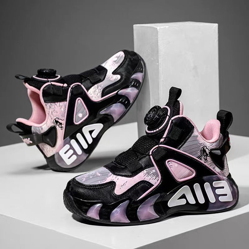 Rotating Button Girls' Shoes Autumn 2025 New Children's Basketball Shoes Sports Big Boys' Shoes Trendy