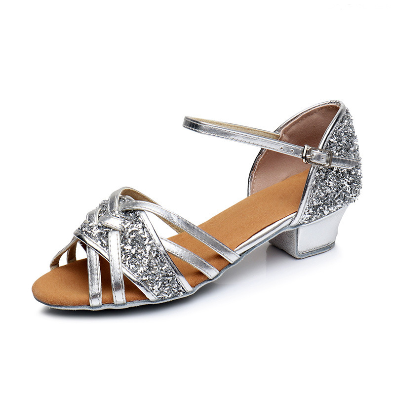 Girls Latin Dance Shoes Children Girls Mid-heel Soft Sole Dance Shoes Performance Beginners Summer GB Dance Shoes