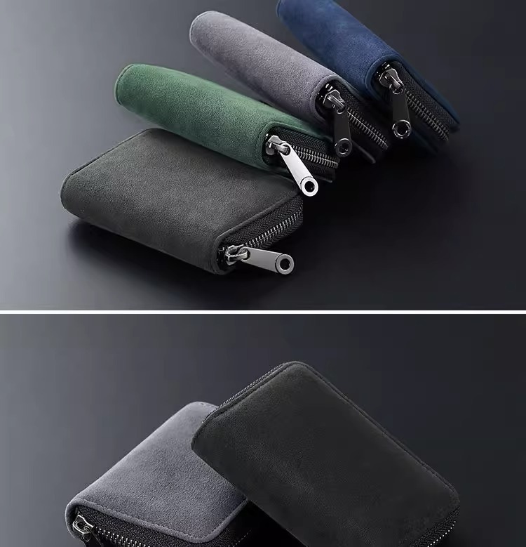 44g Weight Unisex Solid Color Leather Suede Zipper Card Holder