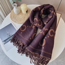 秋冬季仿羊绒羊毛小香风c字母百搭围巾时尚保暖双面两用披肩围脖