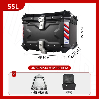 Tail Box Motorcycle Trunk | Motorcycle trunk - stainless-steel-base-55l-embossed-black-luxury-lining-quick-release