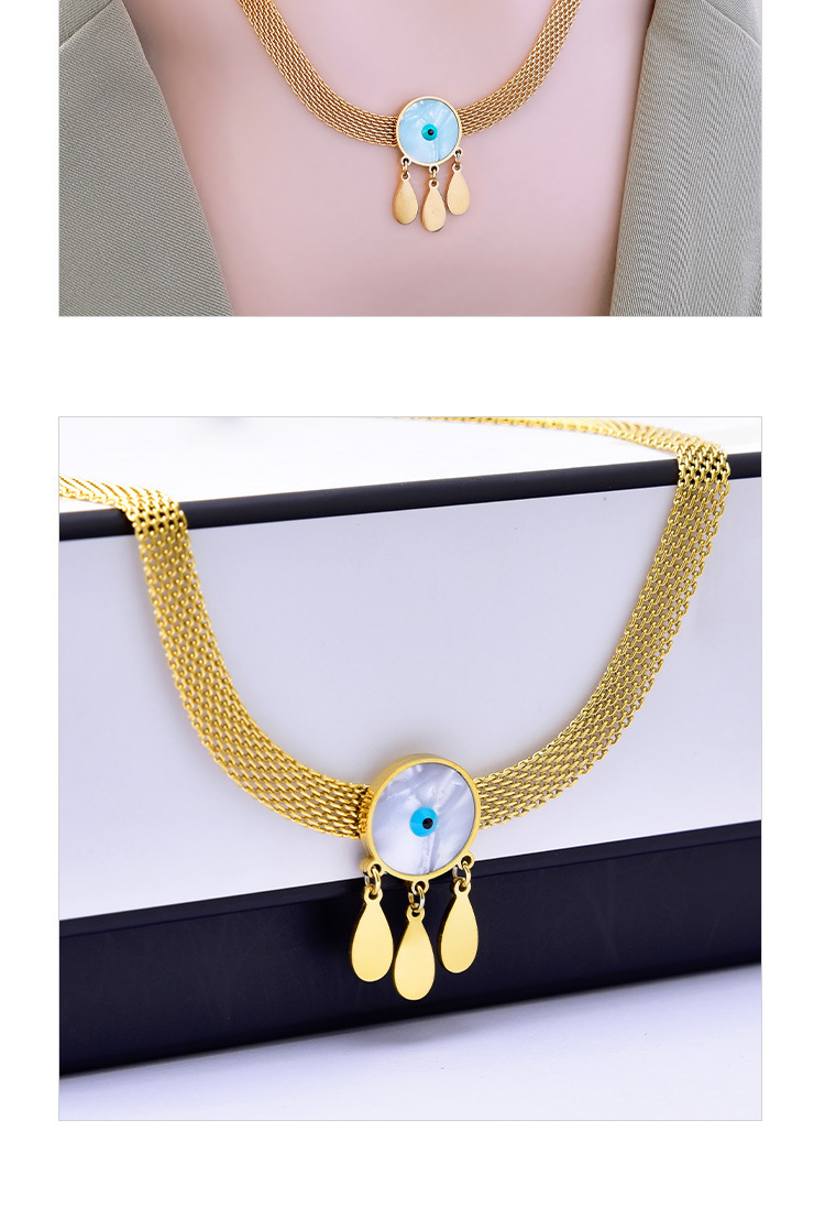 Fashion Devilu0027S Eye Titanium Steel Plating Inlay Shell Earrings Necklace