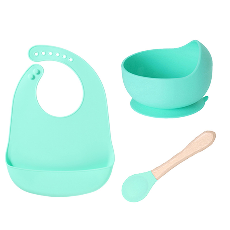 東莞グリーン工場ベビーシリコンよだれかけビスフェノールフリー赤ちゃん唾液バッグ子供用食器給餌セット