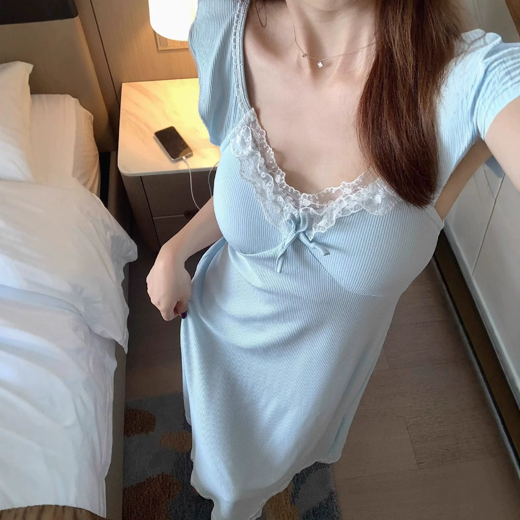 Сексуальная ночная рубашка на подтяжках в стиле Pure Lust для женщин, летняя пижама с милым кружевом интернет-знаменитостей и подушечками для груди, домашняя одежда, которую можно носить на улице