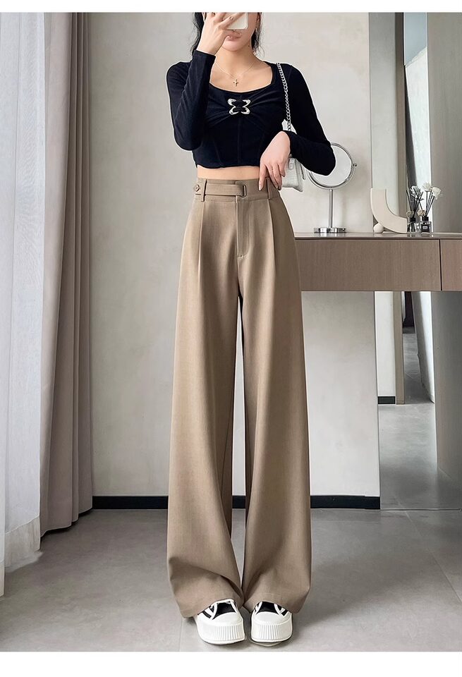 Quần ống rộng nữ cạp cao ống thẳng vải dệt mềm rũ, phong cách công sở — Mẫu thông thường màu xám (khuyến nghị 160cm trở lên), Mẫu thông thường màu đen (khuyến nghị 160cm trở lên), Người đàn ông nhỏ màu xám (khuyến nghị dưới 158cm), Người đàn ông nhỏ màu đen (đề nghị dưới 158cm) chi tiết 37
