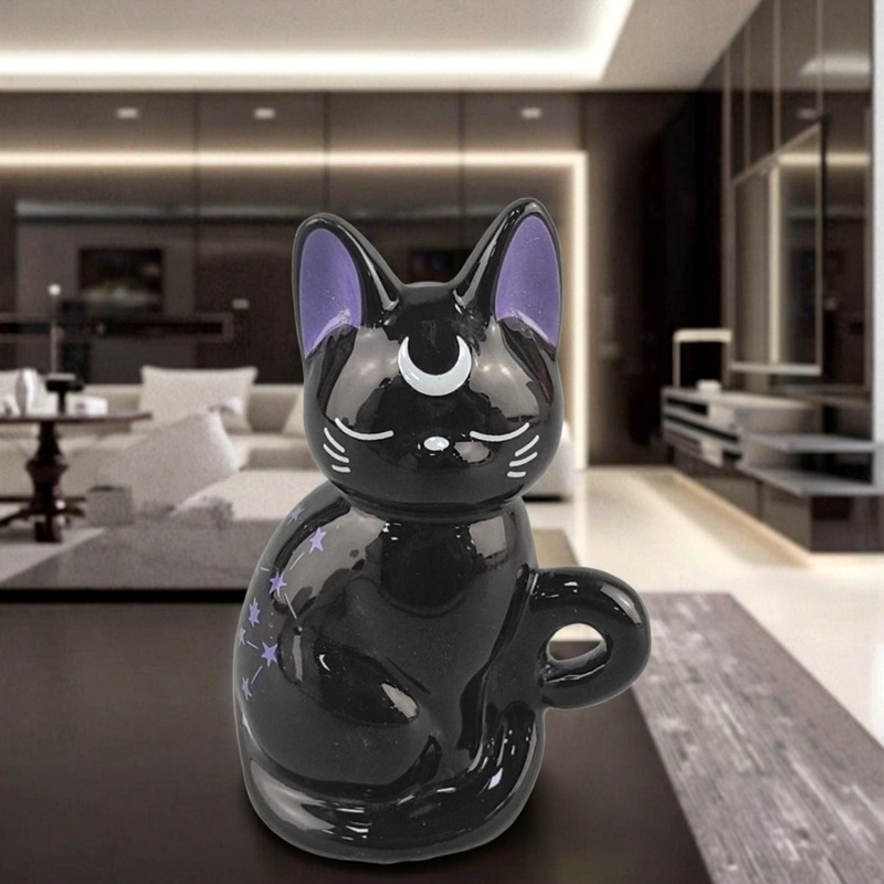 Halloween anime animado japonés perimetral gato negro muñecas hechas a mano modelo de gato pequeño muñeca decoración de escritorio