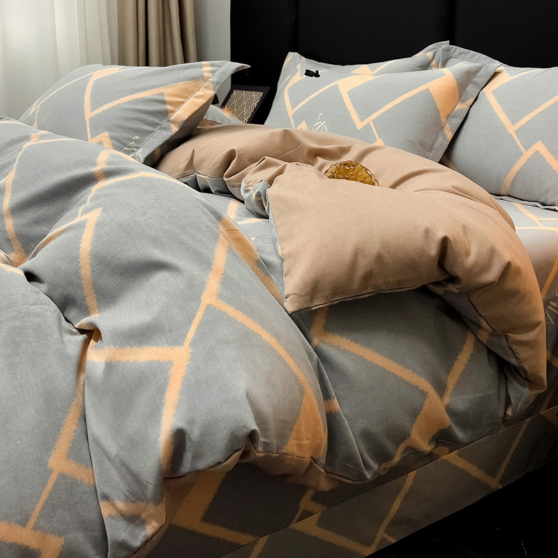 Sábanas de algodón para la piel, ropa de cama de cuatro estaciones, cubierta de edredón grueso de alta calidad, 100 algodón pulido, cuatro piezas