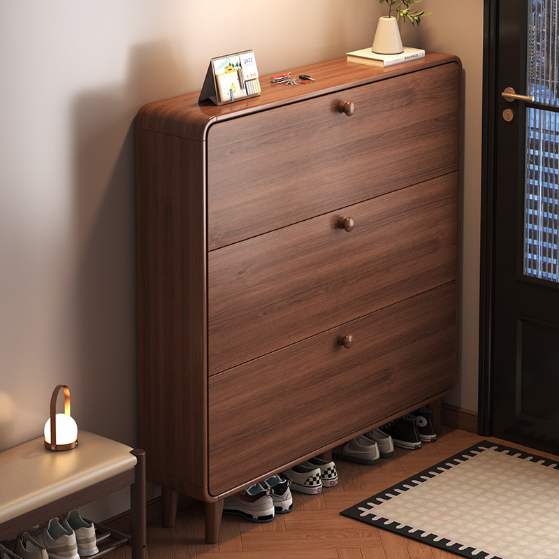Solid Wood Tipping Bucket Shoe Cabinet Entrance Storage Locker Thin Extremely Narrow Simple Home Entrance Large Capacity Shoe Rack