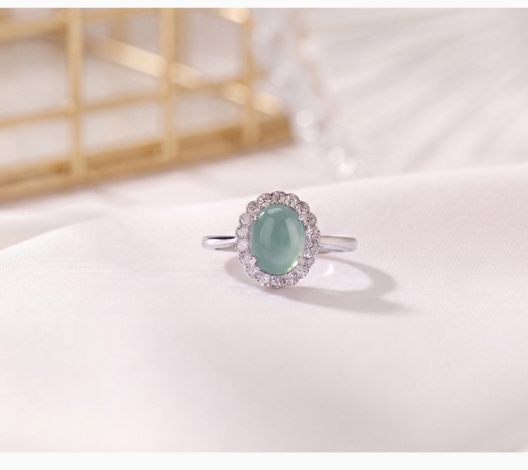 Nhẫn nữ phong cách Trung Hoa hình trứng mở, ngọc bích xanh — Màu xanh ngọc bích chi tiết 8