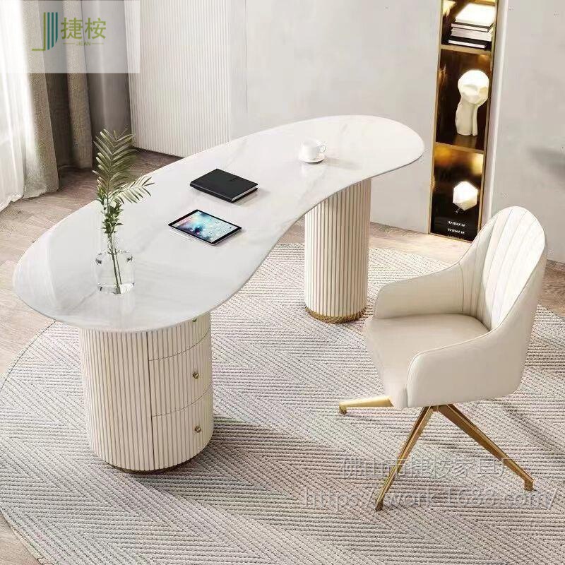 Light Luxury Slate Special-Shaped Office Computer Desk Designer Desk Beauty Salon Medical Beauty Consultation Room Reception Desk and Chairs