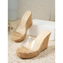 J 18030 Thick platform transparent sandals ����¸�͸��ɳ̲