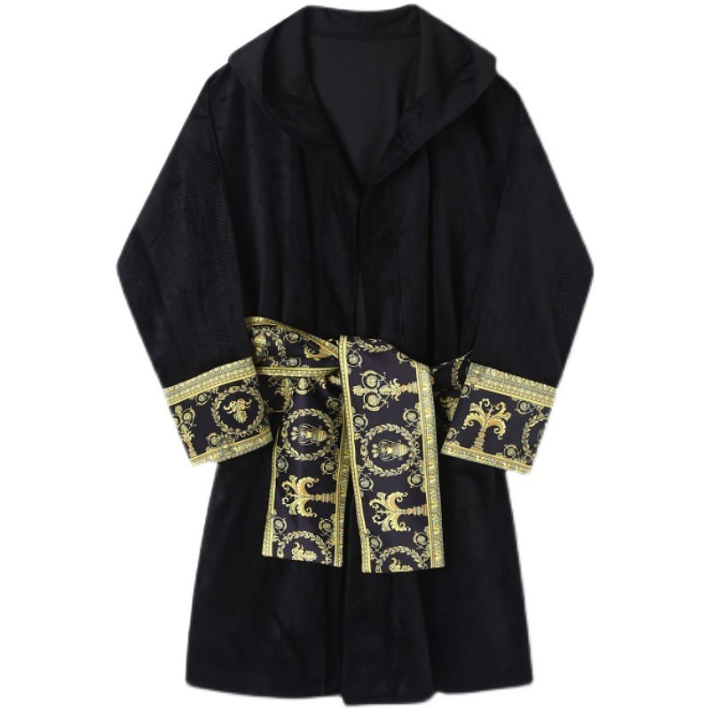 Winter Thickened Silver Fox Velvet Light Luxury Hooded Long Pajamas Men's Trendy Yuppie Fashionable Warm Windbreaker 50255115